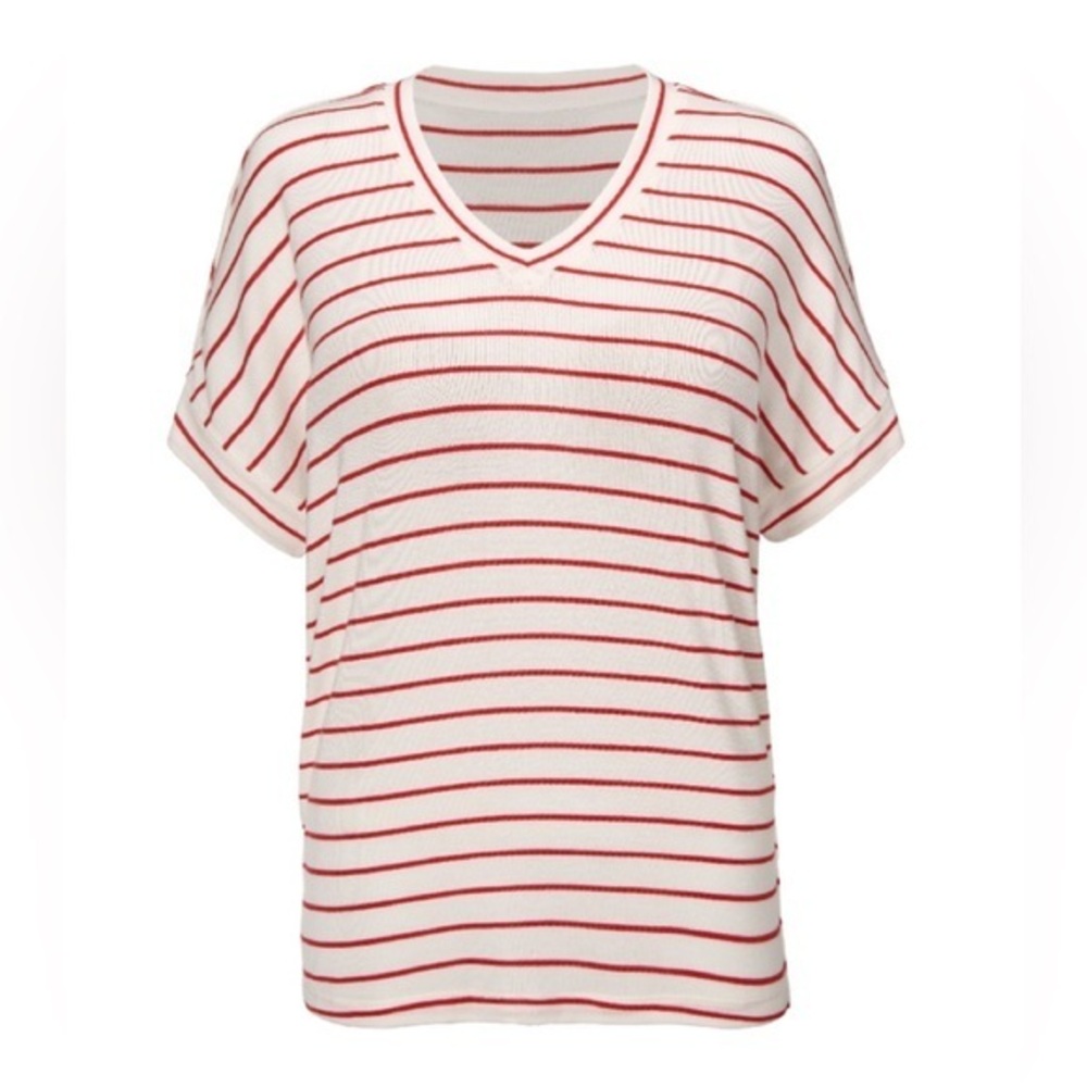 CAbi COOKOUT Red and White Striped V-Neck Women's Top